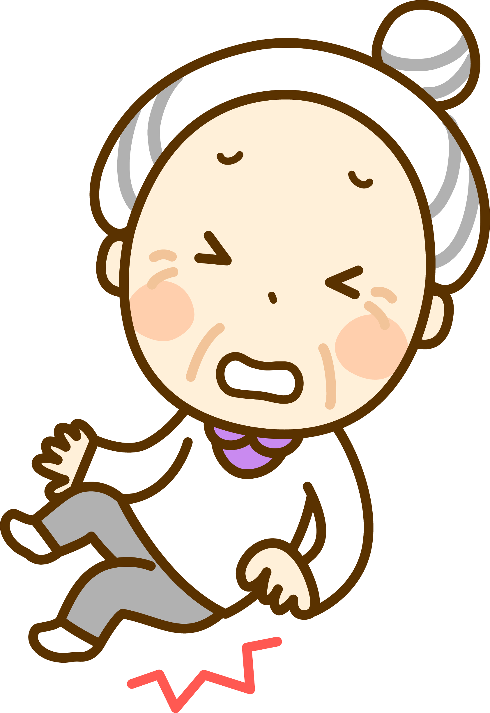 尻もちをついて腰を痛めるおばあさんのイラスト